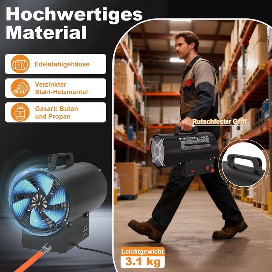 Gasverwarming - Warmtekanon Bouwverwarming - Ruimte Verwarmen - Dubbel Brandstof Compatibel - 10 kW - Zwart — afbeelding 5