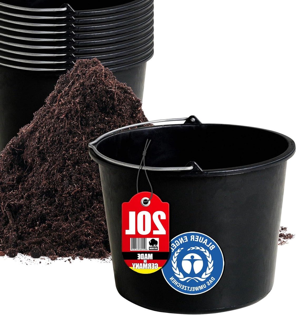 Bouwemmer Set - Mortel emmer Werkemmer - Bouw en Tuin - Met Handvat en Schaal - 10 stuks 20 liter