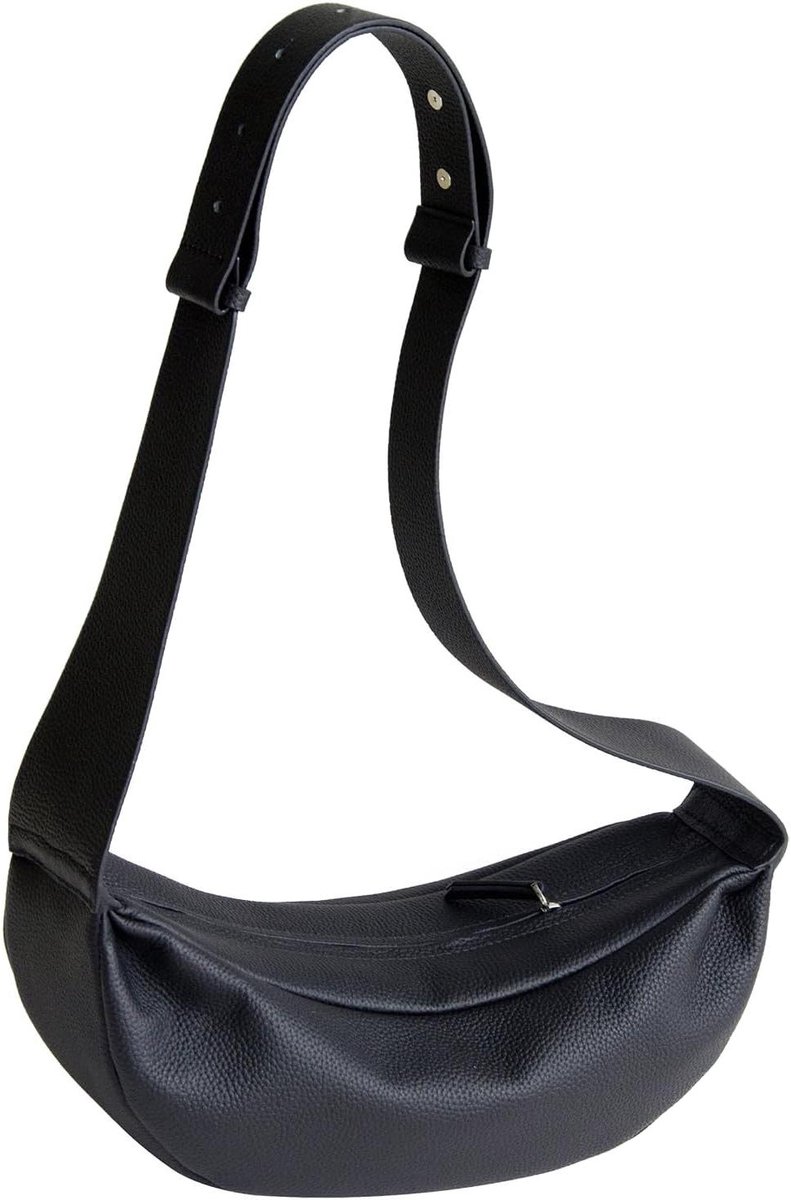 Halve Maan Tas - Crescent Tas Dames - Dagelijks Gebruik - Echt Leer - 30 x 11 cm - Zwart
