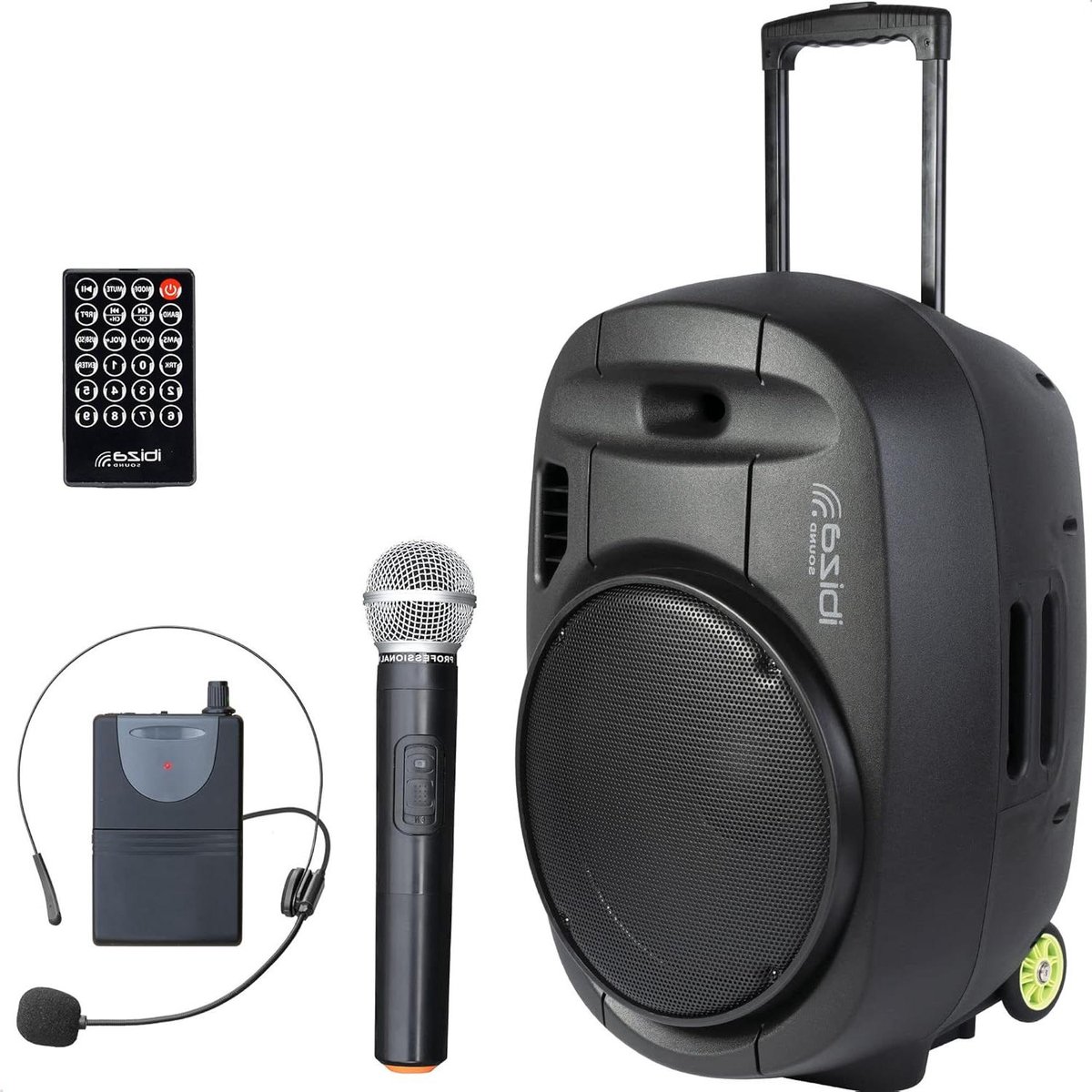 Draagbare Speaker - Mobiele Geluidsbox - Feesten Organiseren - Inclusief Microfoons - 15 inch - Zwart