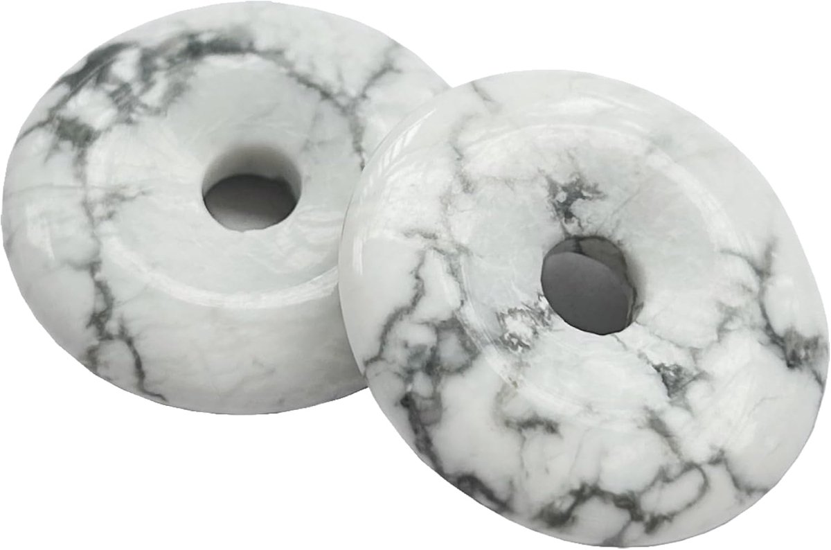 kristal amulet vrede cirkel donut steen kralen accessoires, rond groot gat 7 mm geluksmunt amulet vrede cirkel genezing kristal hanger, 30 mm, Steen, wit howliet turkoois