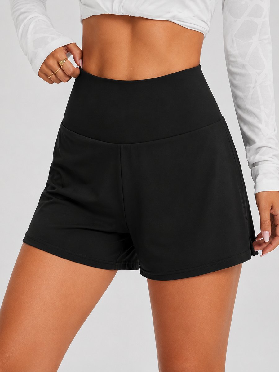SparkNine Breeze dames short - sportshort - met telefoonzak - dubbellaags met binnenshort - L - zwart - fitness - hoge taille - ademend & sneldrogend