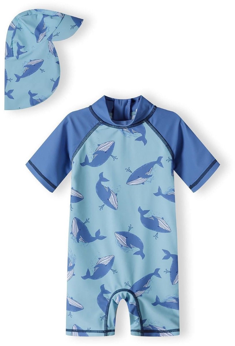 Minoti UV shirt kind walvisprint - zwemshirt jongens lichtblauw