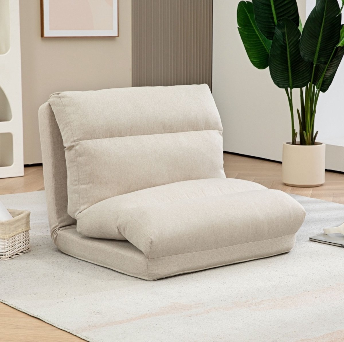 HAUSS SPOLE Fauteuil - Opvouwbare Vloerstoel - Verstelbare Rugleuning Met Bedfunctie - Voor Lezen En Ontspannen - Polyester Beige