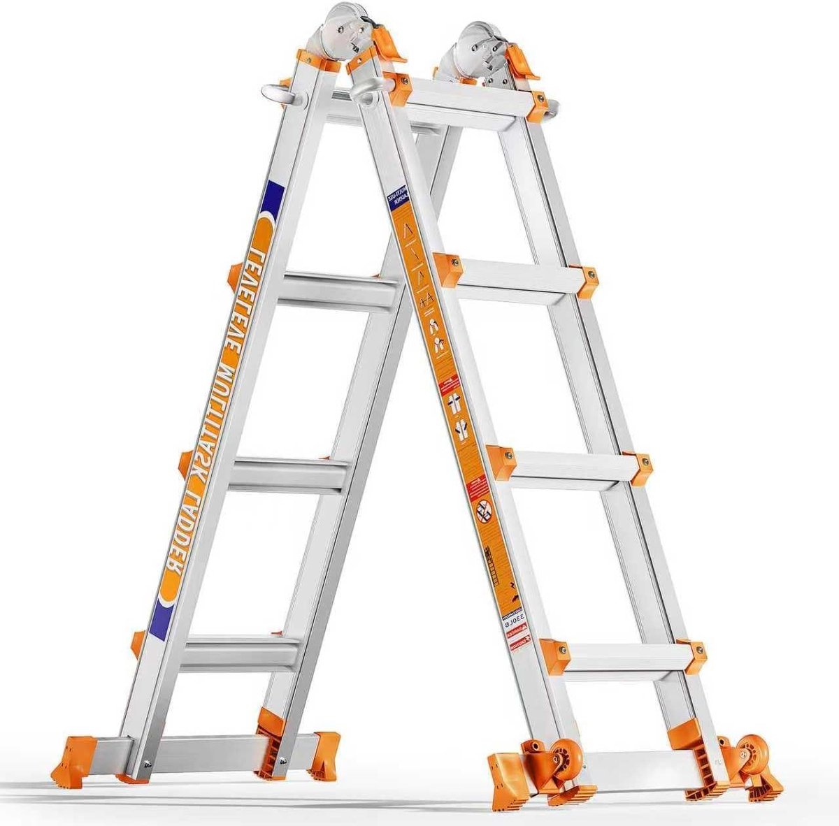 Ladder met 4 treden - Huishoudtrap Steiger - Veilig Klussen - Multi-positie - 42 m - Aluminium