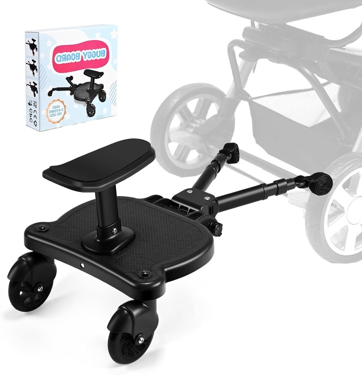 Kinderen Loopfiets Zitting - Kinderzitje Kinderwagen - Reizen met Kinderen - Universele Pasvorm - 25 kg - Zwart