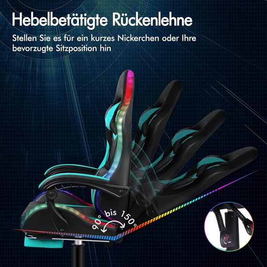 Gamingstoel met massage - Bureaustoel racer - Comfortabel gamen - 8-punts massagefunctie - 180 kg draagkracht - Cyaan — afbeelding 4