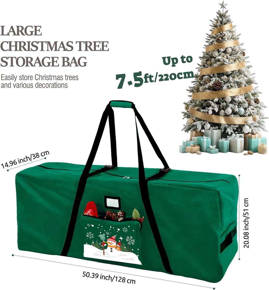 Kerstboom Opbergtas - Boomtas Kerst - Boom Opbergen - Waterdicht Duurzaam - 7.5ft - Groen – foto 7