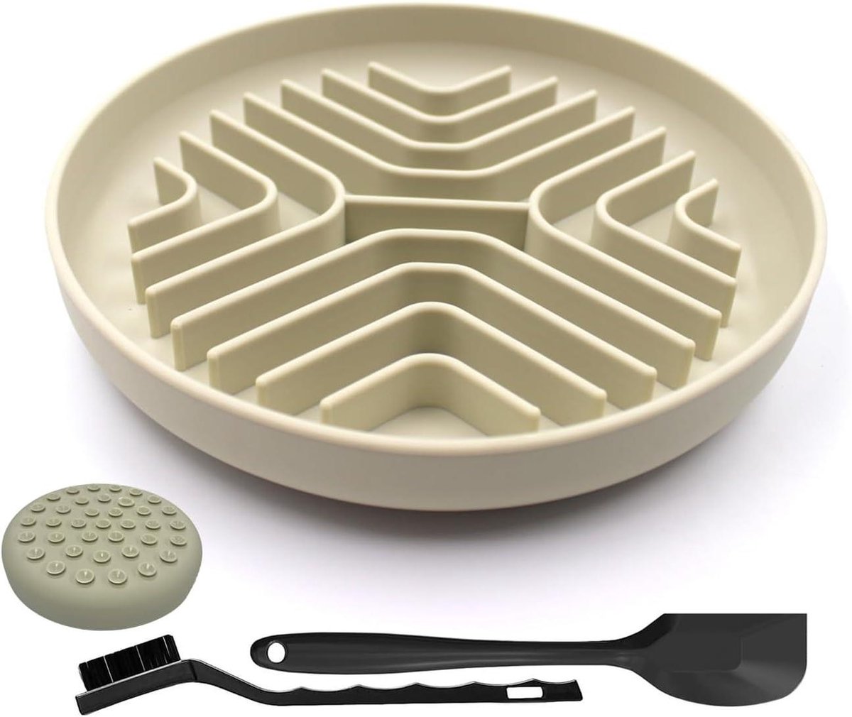 Slow Feeder Kom - Honden Voerbak Kattenbak - Gezond Eten Bevorderen - Met Zuignap Ontwerp - 20 cm - Beige