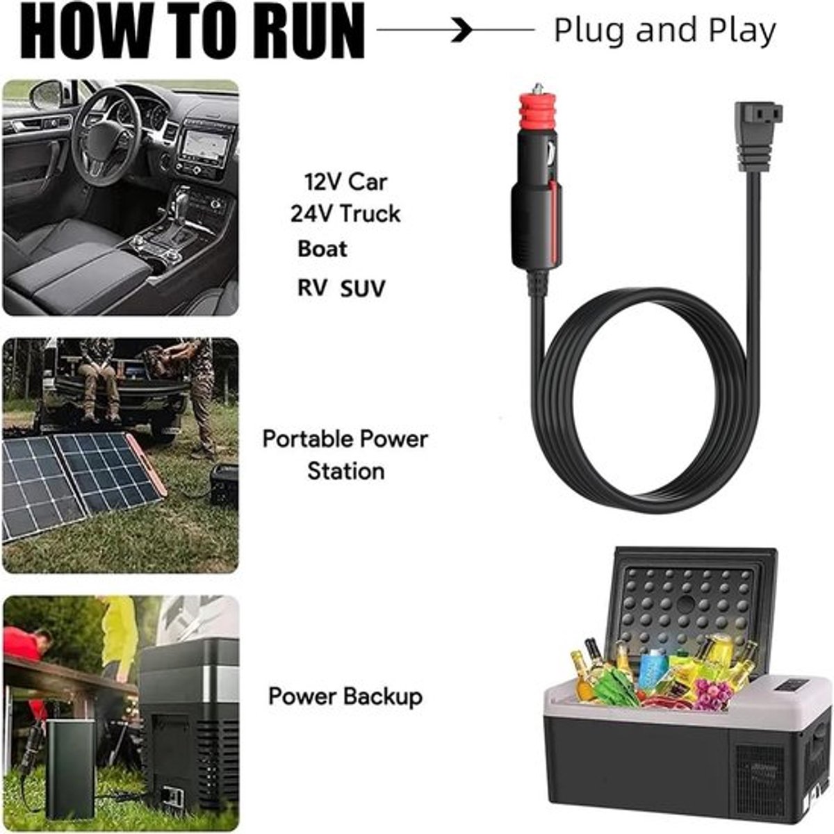 12V Auto Koelbox Verlengkabel - 3.5m Voedingskabel - 12V-24V Kabel voor Koeler - 120W Vervangingskabel voor Dometic – foto 3