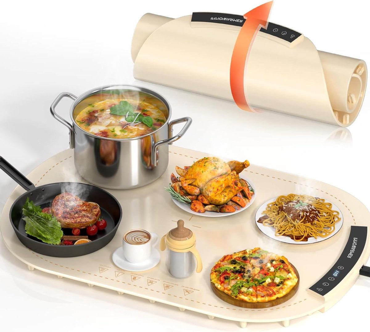 Elektrische Warmhoudplaat - Voedselverwarmer Buffet - Eten Warm Houden - Opvouwbaar Siliconen - 40 x 12 x 12 cm - Geel