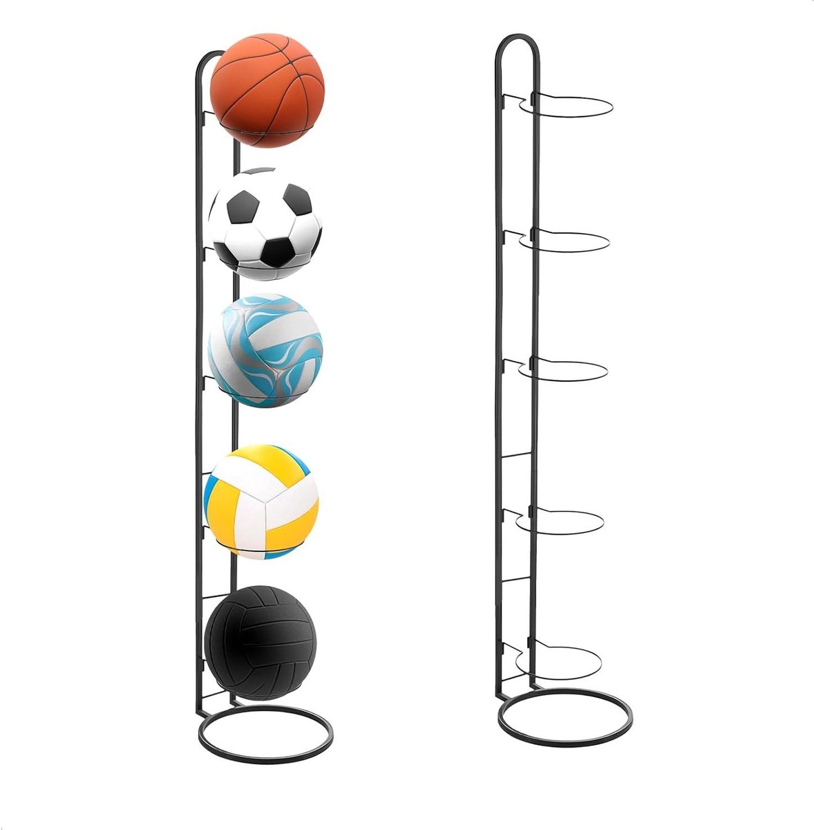 Balstandaard - Ballenhouder Muur - Sportopslag Organiseren - 5-Traps Ontwerp - 1155 cm - Zwart