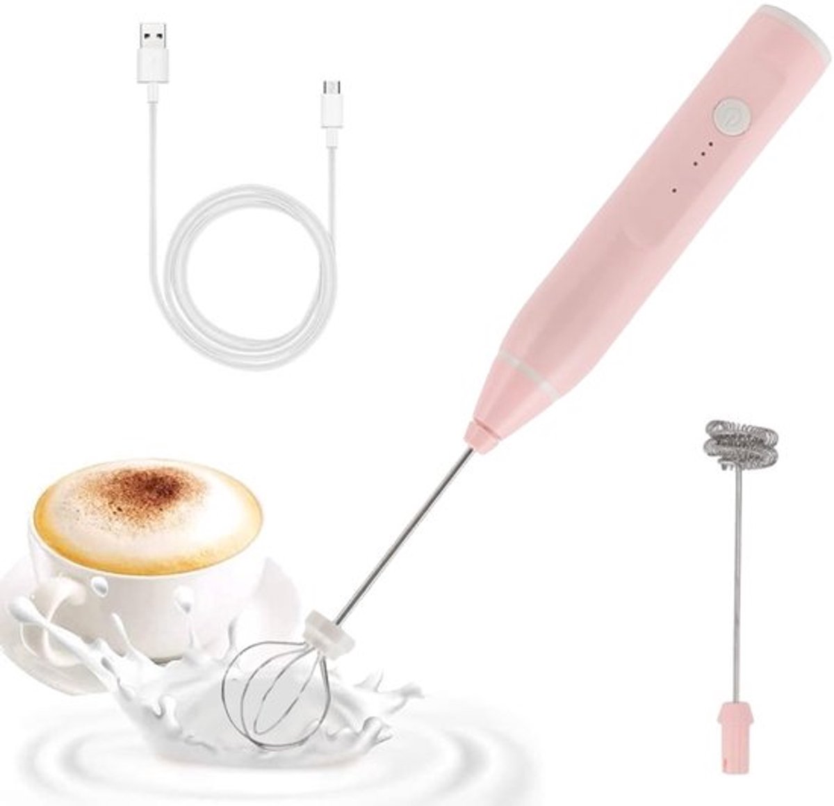 Dailygoods Handheld Melkopschuimer Compact en Oplaadbaar Roze