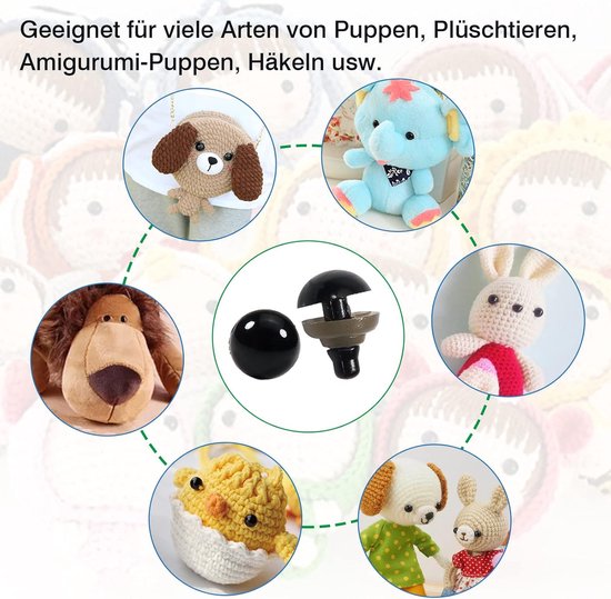 Ogen Veiligheidsogen 9 mm Kunststof Ogen met Sluitringen voor Marionet — afbeelding 4