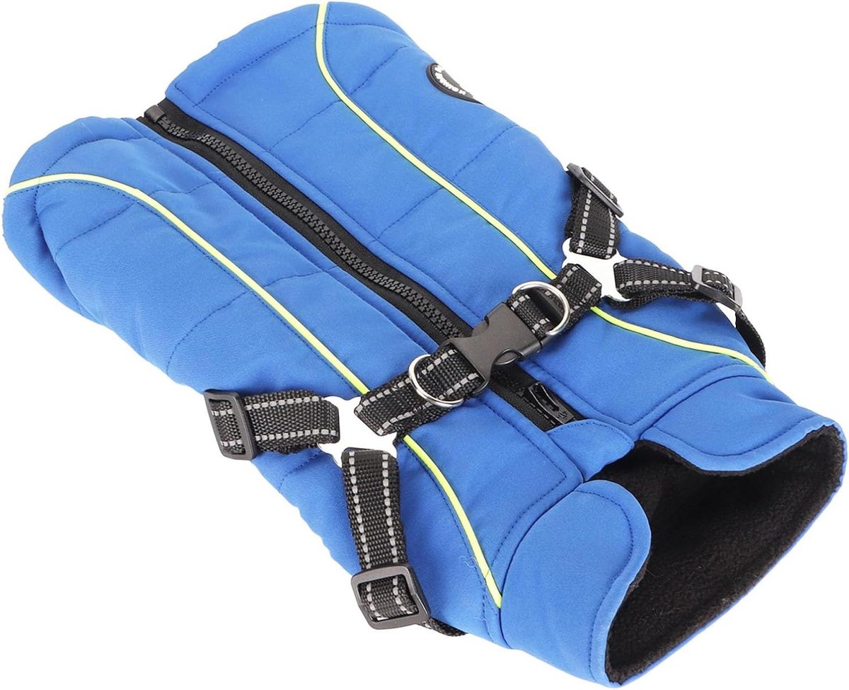 Hondenjas Warm - Winterjas Hond - Bescherming Buiten - Verstelbare Borstband - Maat M - Blauw