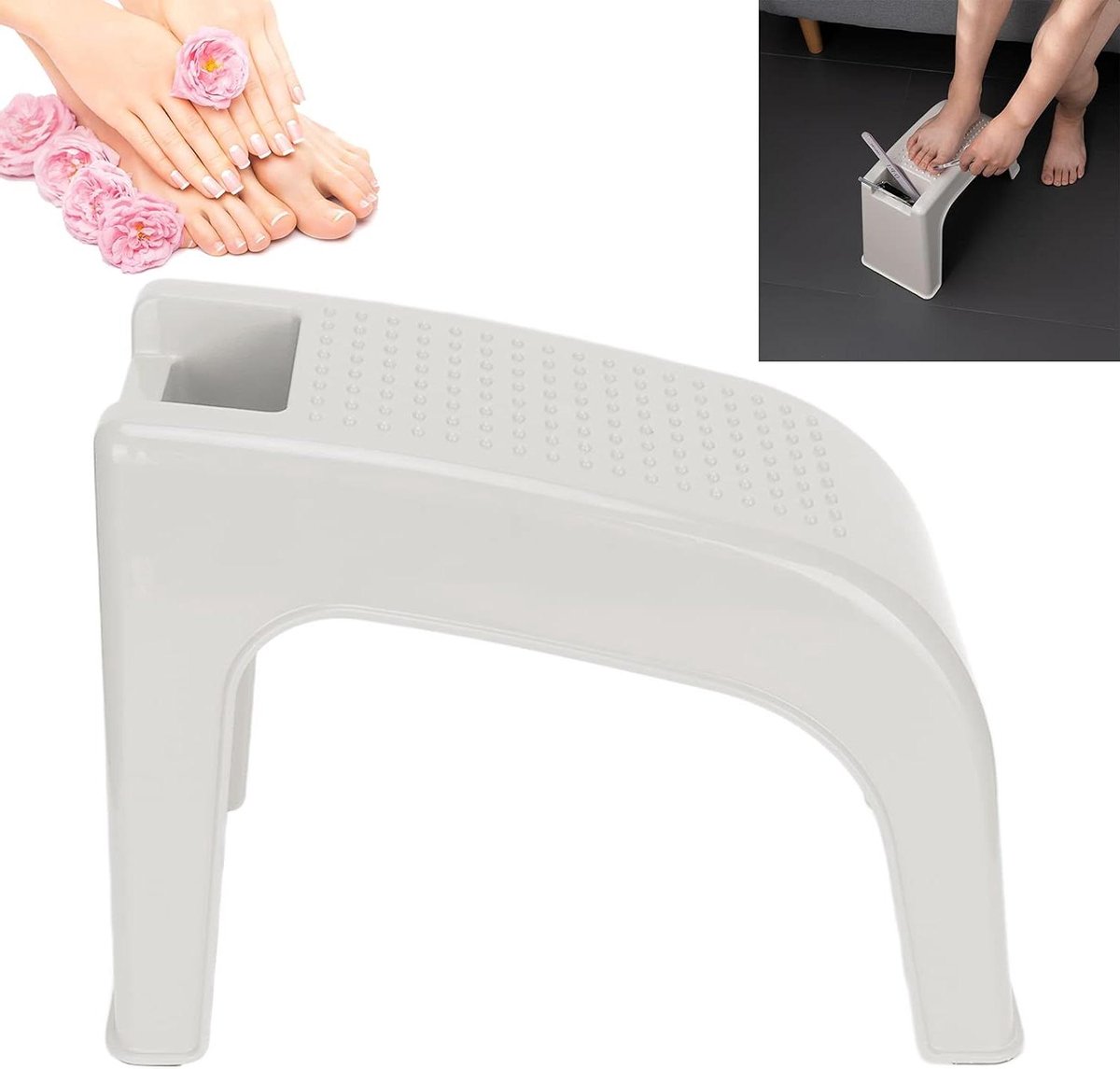 Douche Voetsteun - Pedicure Kruk - Comfortabel Scheren - Antislip Massage Oppervlak - 39 x 18 x 30 cm - Beige