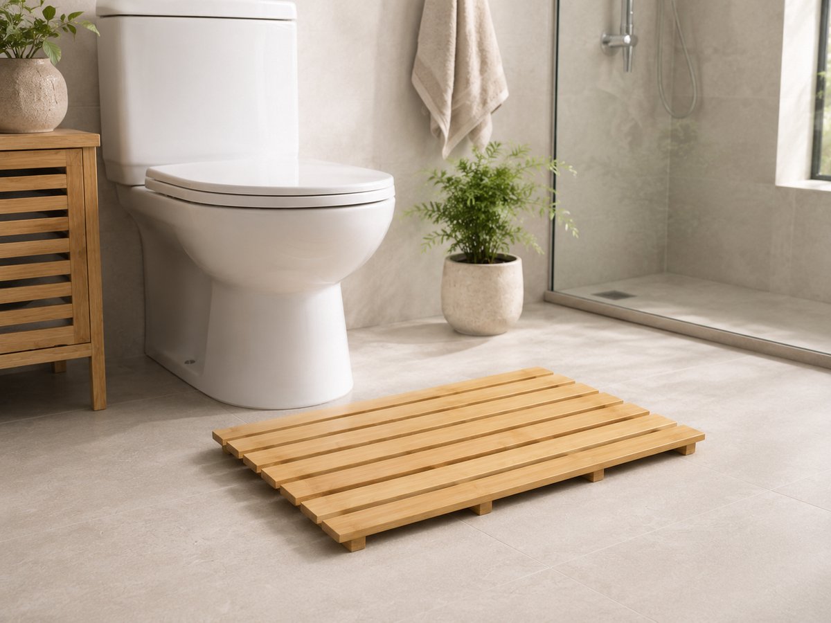 MPLCo - Bamboe Badmat - Antislip Badkamer Mat - Houten Badmat voor Douche & Bad - Waterbestendig - Met Antislip Voetjes - 55 x 35.5 x 2.5 cm - Naturel — cadeau in Wonen & Interieur - foto 2
