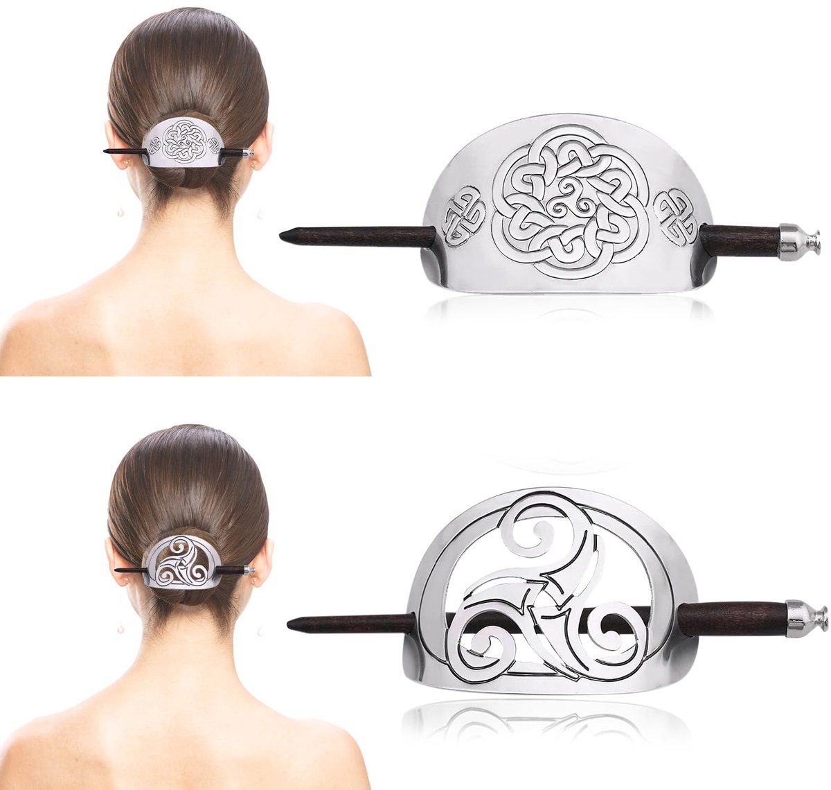haarspeldjes voor vrouwen, Nordic Viking knoop haarspelden vintage rits pinnen met houten stok voor meisje lang haar 2 stuks