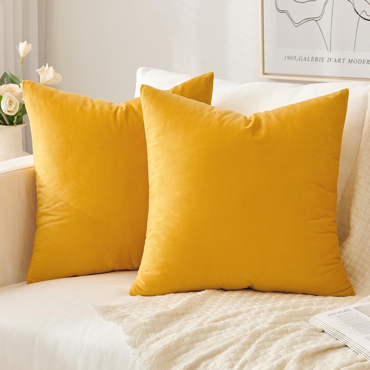 Slozzi Set van 2 fluwelen kussenhoezen Herfst Dcko Huishoudkussen Decoratieve kussenhoes Zacht bankkussen voor bank Slaapkamer Woonkamer 50x50 cm Oranje