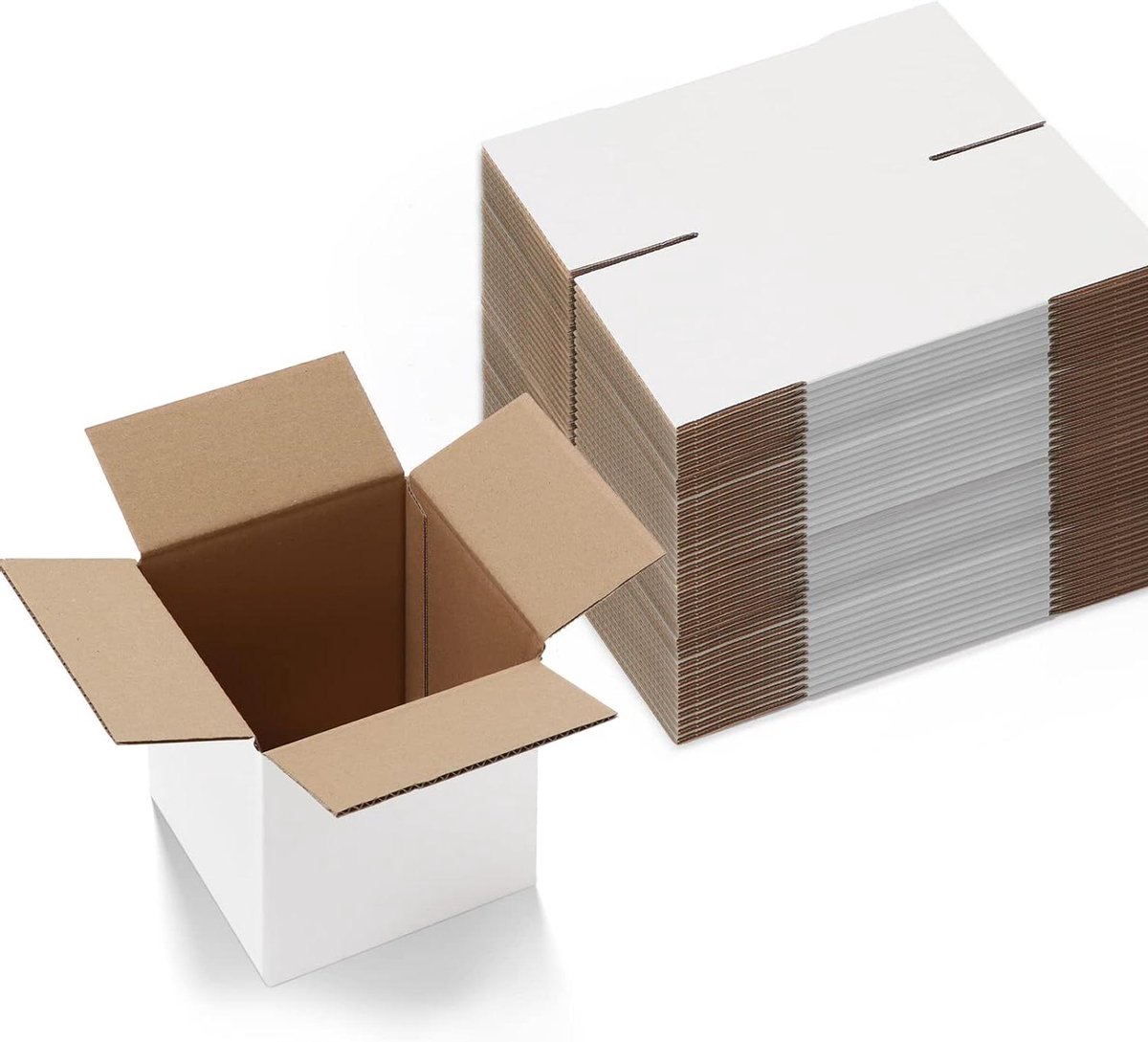 Kartonnen Dozen - Verzenddozen Opslag - Kleine Spullen Opslaan - Stevig Golfkarton - 6x6x6 Inch - Wit