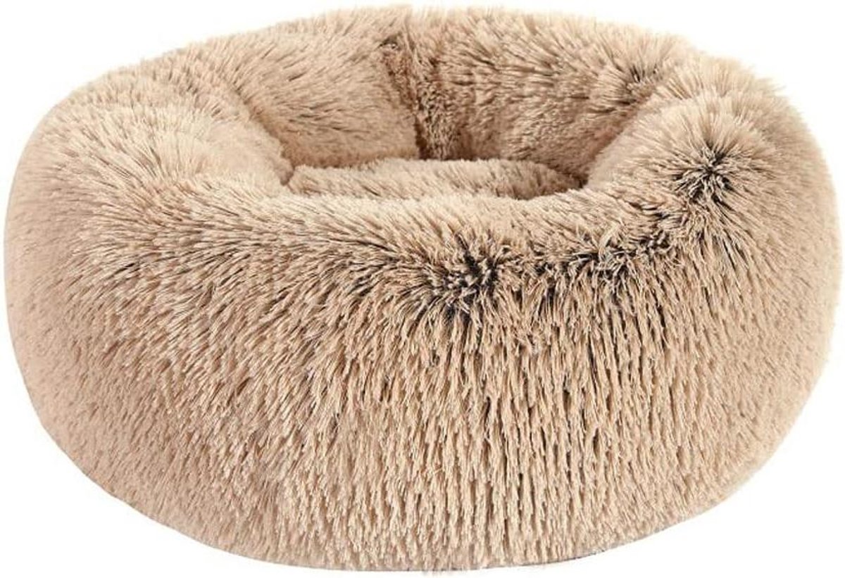 Pluche Huisdierbed - Hondenmand Kattenmand - Comfortabel Slapen - Antislip Onderkant - 110 cm Buitendiameter - Mokka Kleurverloop