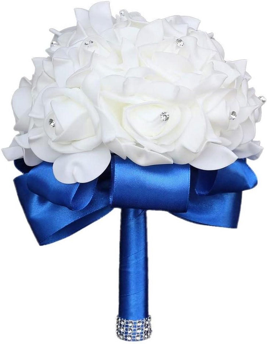 Bruidsboeket - Bruidsbloemen - Bruiloft decoratie - Handgemaakt ontwerp - 25 cm lang - Koningsblauw