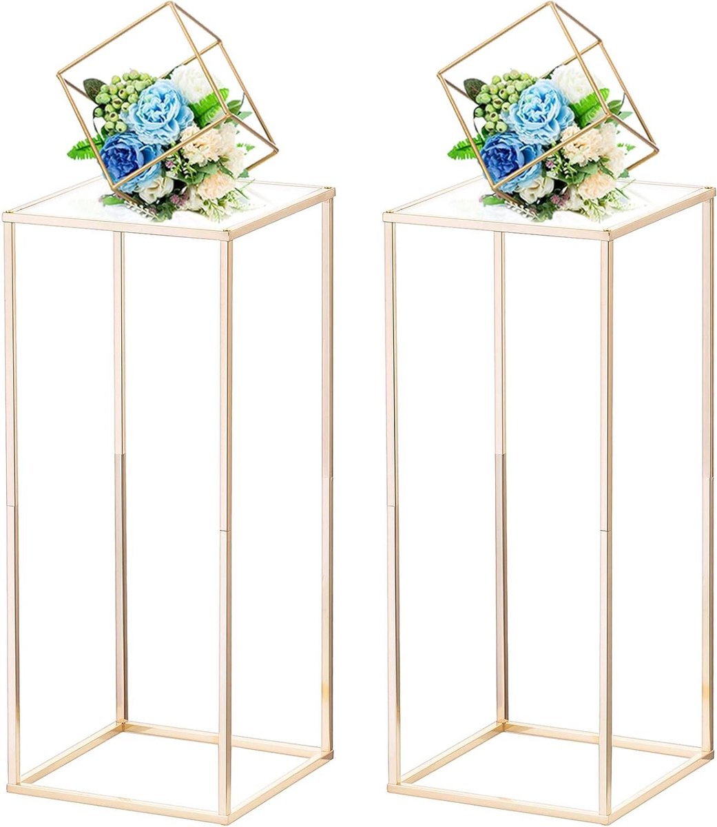 Bloem Vazen Set - Decoratie Standaard - Feestelijke Aankleding - Met Acryl Paneel - 60 cm Hoog - Goudkleurig