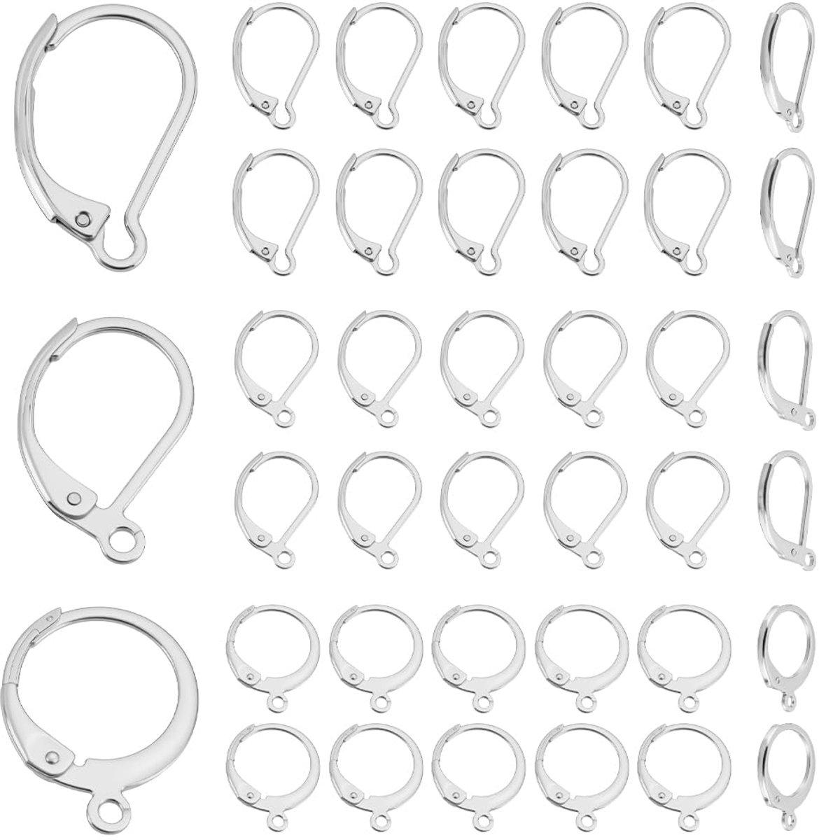 90 stuks 3 maten 304 roestvrij staal Leverback Oorbel Haken, Hendel Back Dangle Earring Sluitingen met Loops Roestvrij Staal Kleur Oor Draad Bevindingen voor Sieraden Maken DIY Oorbellen