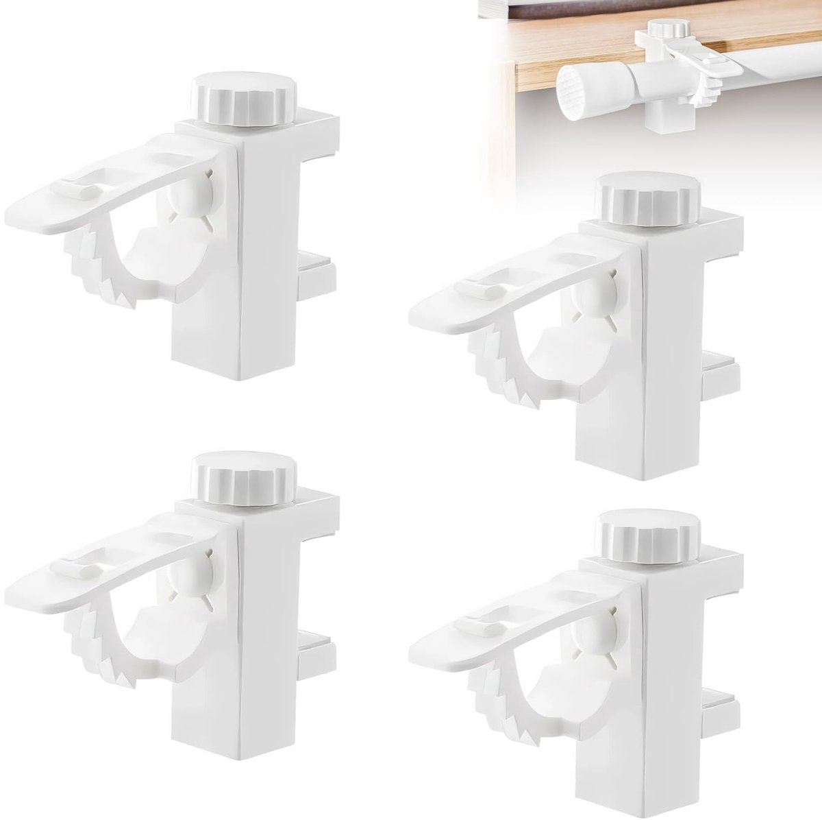 4 stuks gordijnklemhouders, wit, klemhouders voor gordijnroeden, verstelbare gordijnroedehouder, gordijnroedehouder, wandhouder, gordijnstang, houder voor douchestangen, wasrek, haken