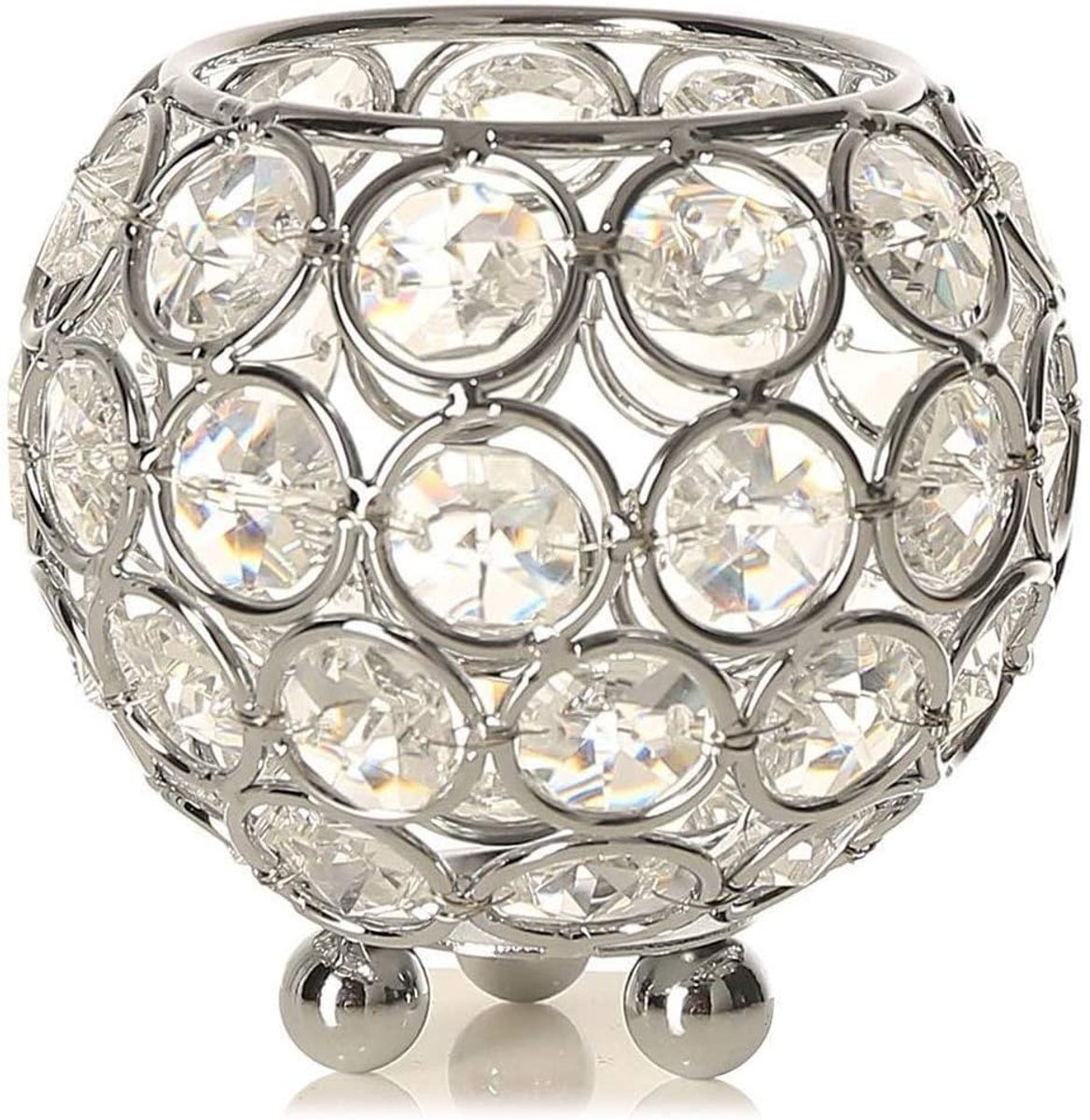 5 inch/12 cm votief kristal kralen kaars houder thuis banket kandelaar tafel decoratief middelpunt - zilver