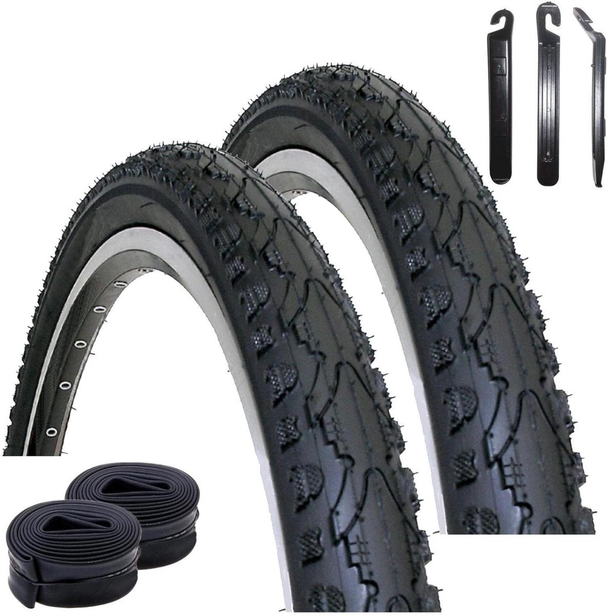 Fietsbanden Set - Banden met binnenbanden - Fietsen Onderhoud - Inclusief 3 bandenlichters - 20 x 1.75 inch - Zwart