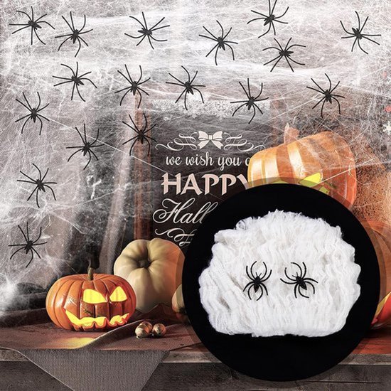 Halloween spinnenweb decoratie met 40 spinnen - 60 g rekbare spinrag partydecoratie - Halloween spinnenweb versieringen