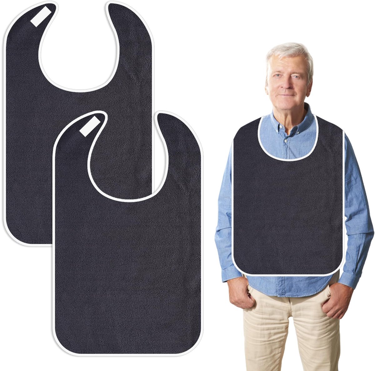 2 Stuks Slab voor Volwassenen 75 x 45 cm, Kledingbescherming voor Senioren met Klittenbandsluiting, Herbruikbaar Slabbetjes voor Volwassenen voor Mannen, Vrouwen