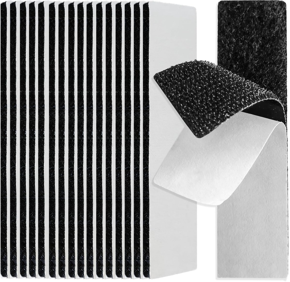 Klittenband, zelfklevend, extra sterk, 70 stuks, 25 × 100 mm, klittenbandsluiting, zelfklevend, zwart, dubbelzijdig plakpad, lusband en haakband voor doe-het-zelfprojecten, kantoorbenodigdheden