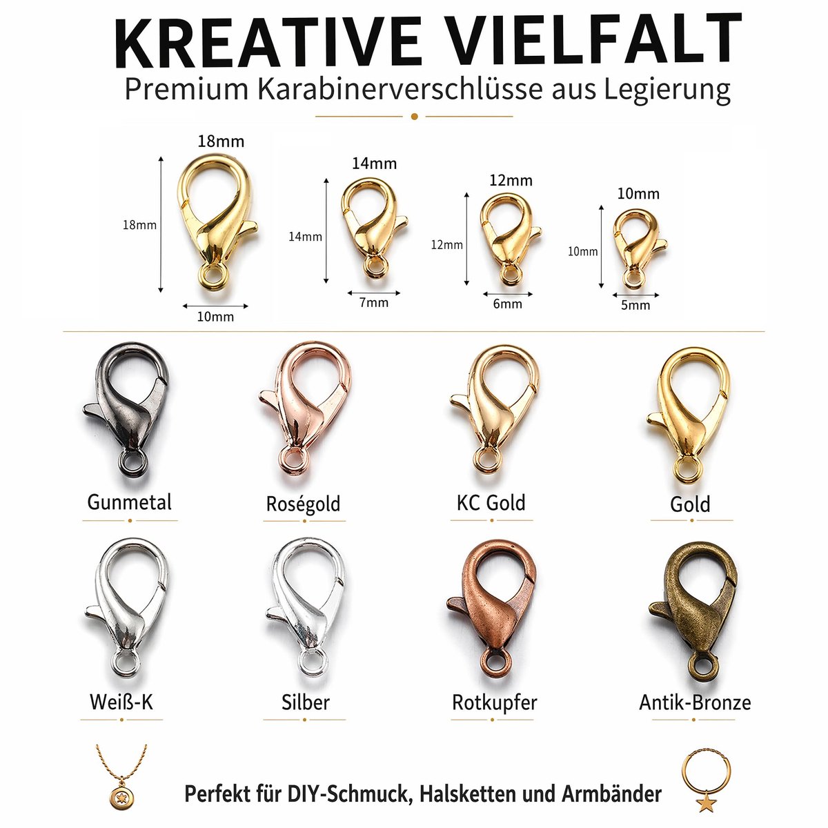 Karabijnsluitingen, halskettingen, springringopener, sieradensluitingen, accessoires voor het maken van sieraden, doe-het-zelf oorringen, armband, zilver, 14 mm