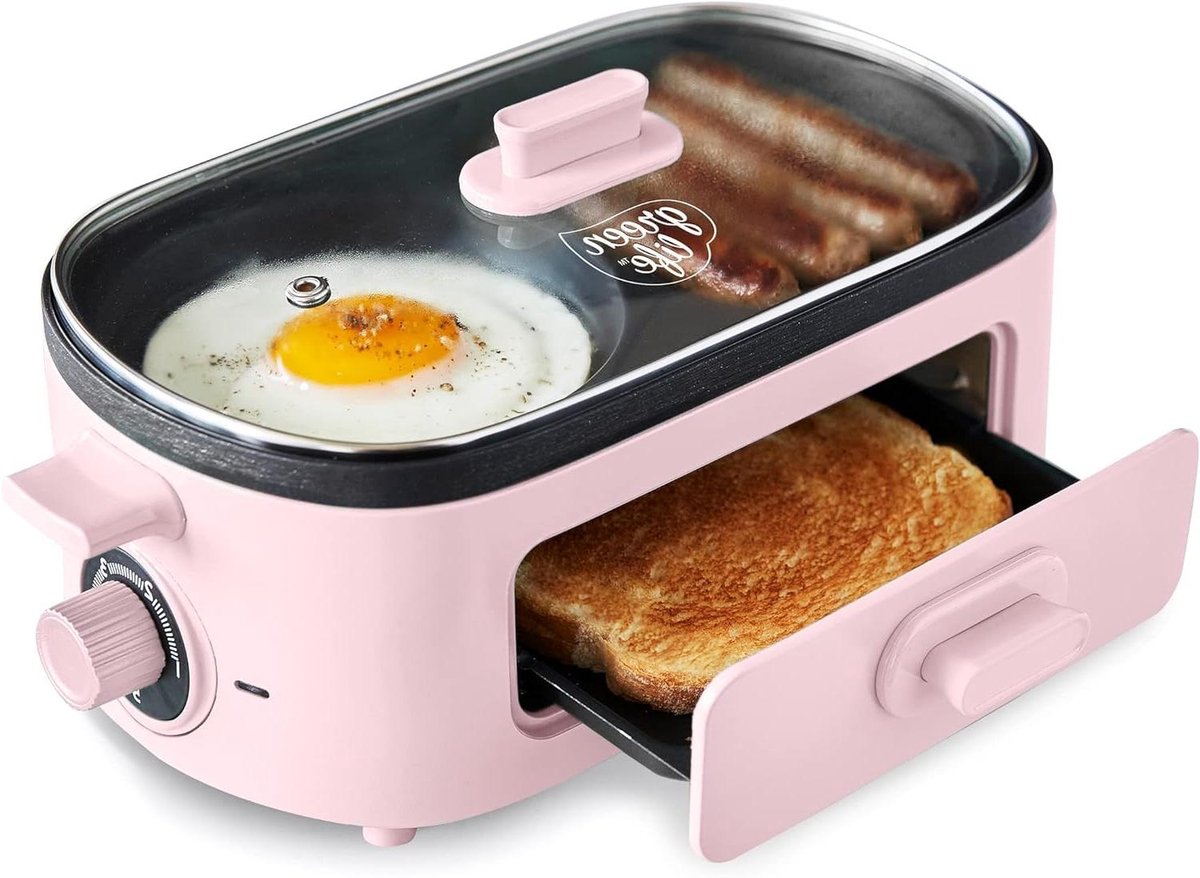 Ontbijt Maker - 3-in-1 Keukenapparaat - Snel Ontbijten - Keramische Antiaanbaklaag - 29.5 x 16.7 x 13.5 cm - Roze