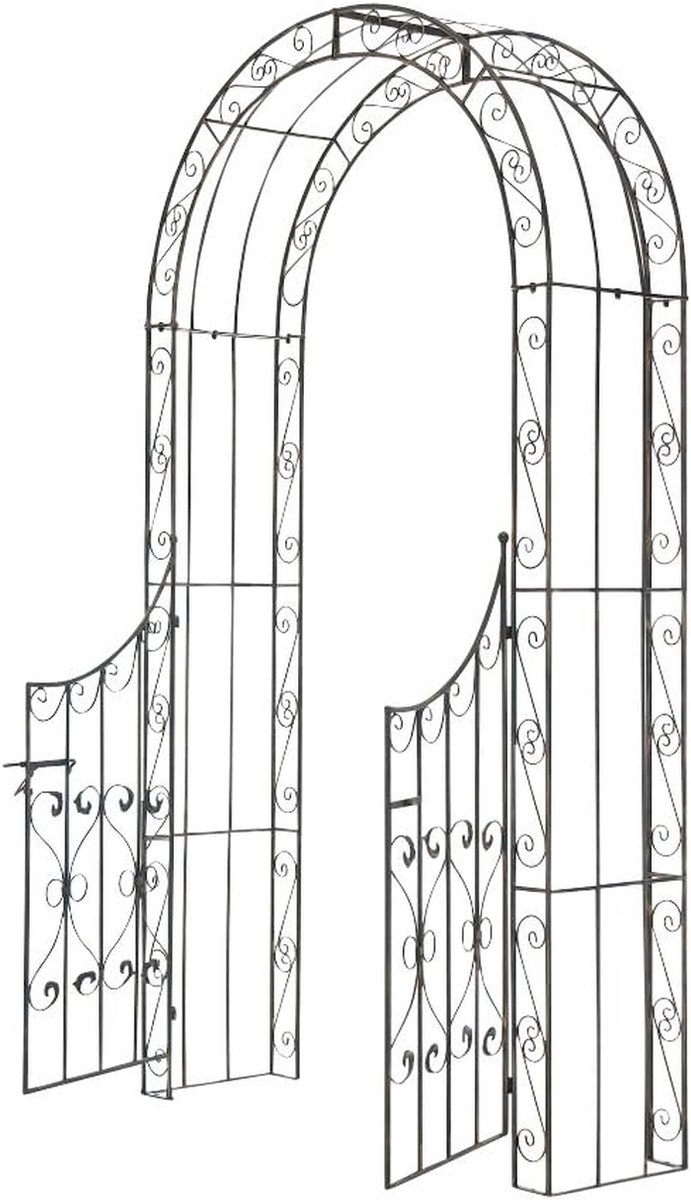 Rozenboog met Poort - Tuinboog Klimplanten - Tuin Decoratie - Met Dubbele Poort - 245 cm Hoog - Brons