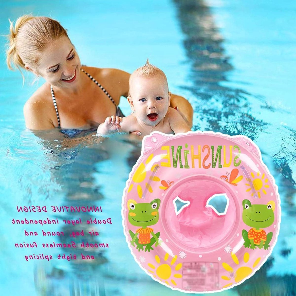 Baby zwemring - Baby vlotter - Baby zwemmen - Dubbel veiligheidsventiel - 50 cm - Roze kikker