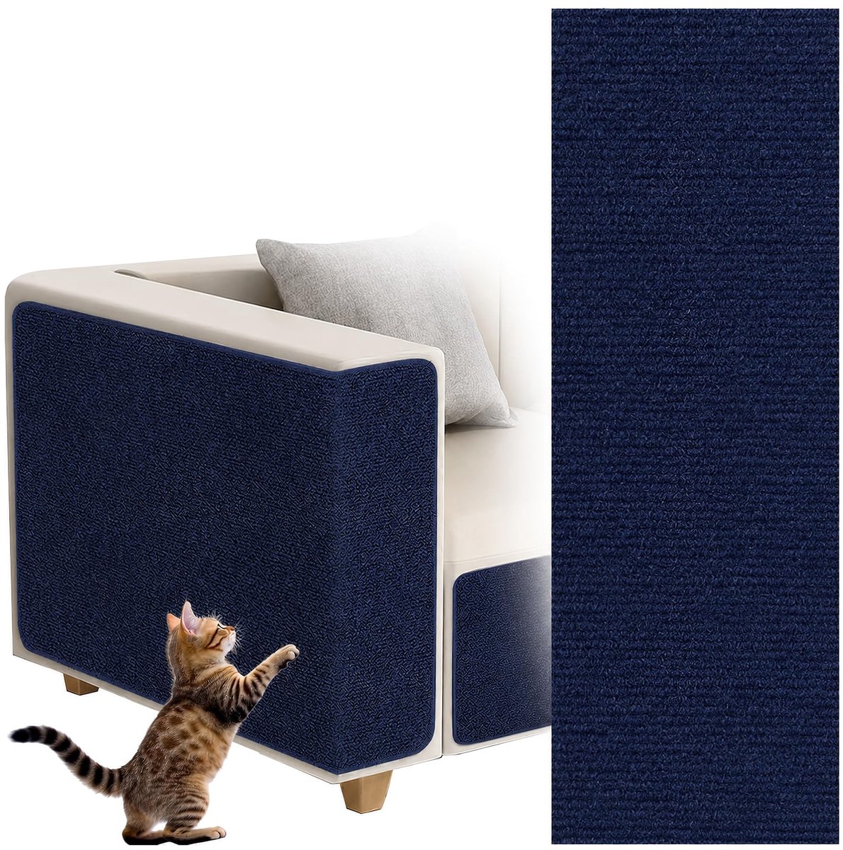 dellyy Zelfklevend krabmat voor katten, op maat te snijden, kattenwand, kattenkrabplanken, krasbescherming voor bank of kat (donkerblauw, 40 x 100 cm)