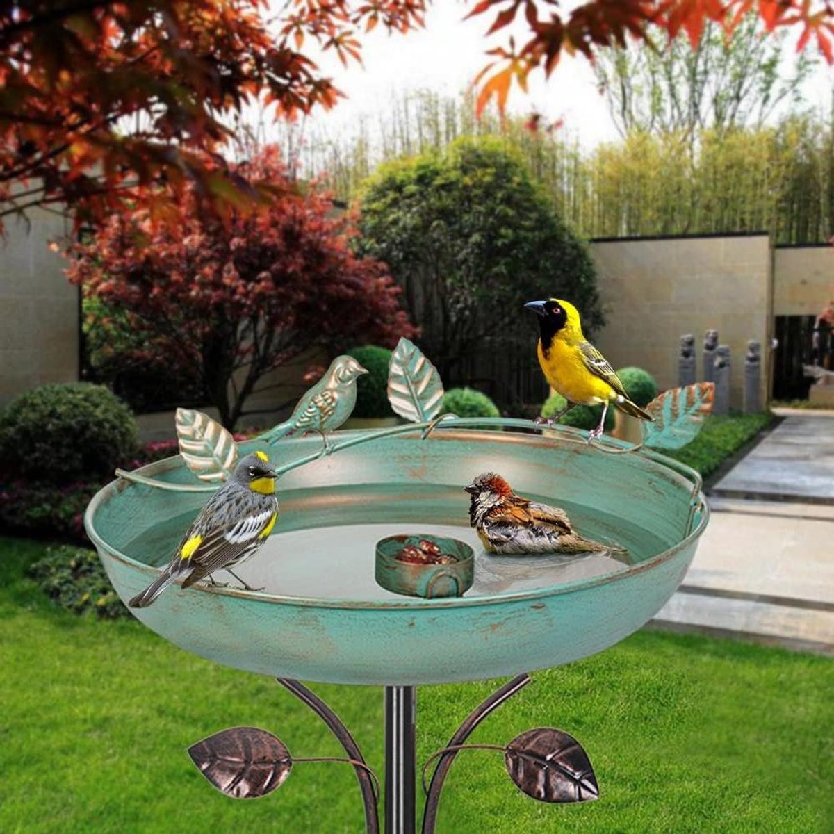 Vogelbad Gietijzer - Vogel Drinkbak - Tuin Decoratie - Vrijstaand met Grondpen - 95 x 31 cm - Groen