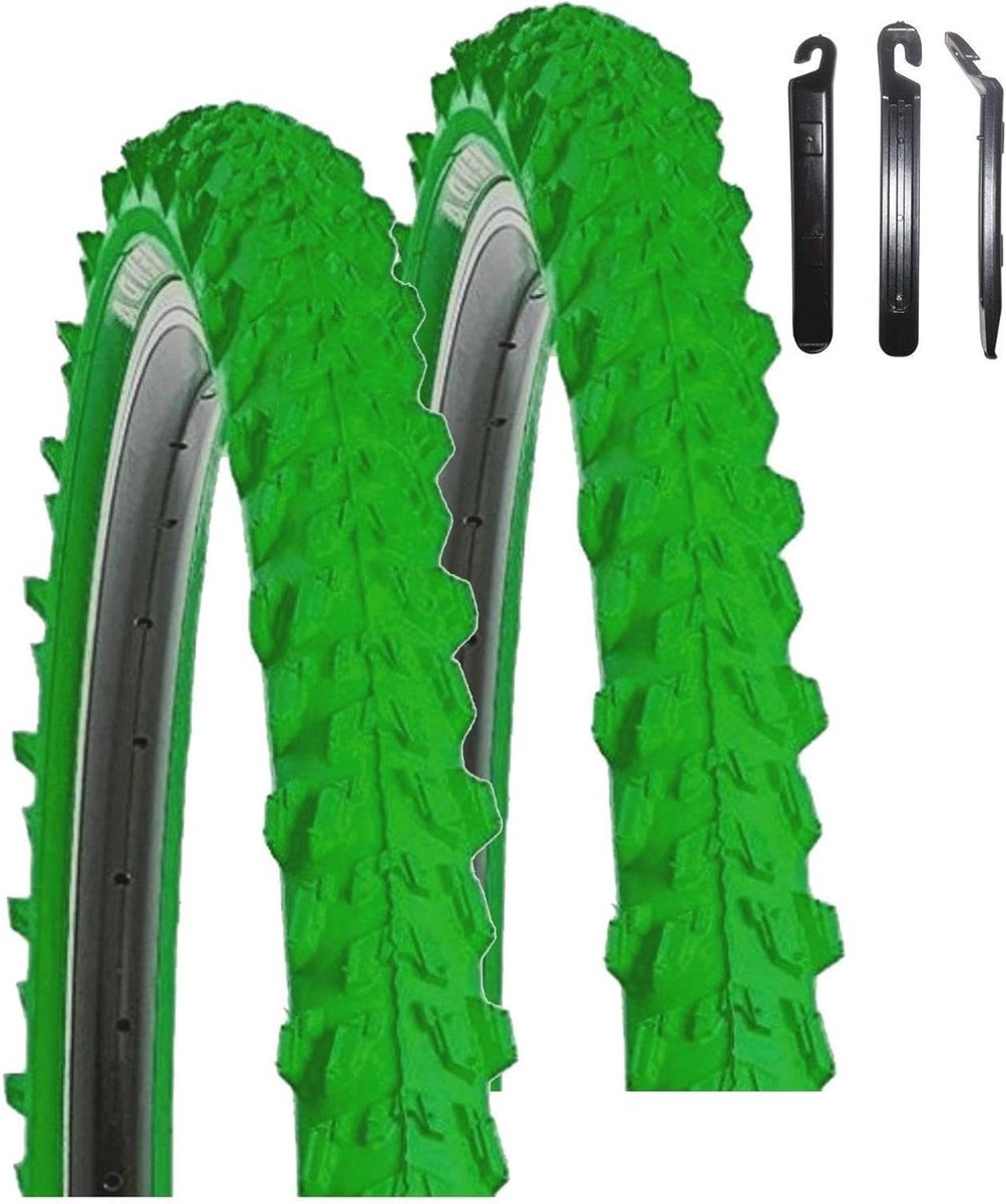 MTB Fietsbanden Set - Banden voor Mountainbike - Fietsen Onderhoud - Inclusief Bandenlichters - 24 Inch - Groen