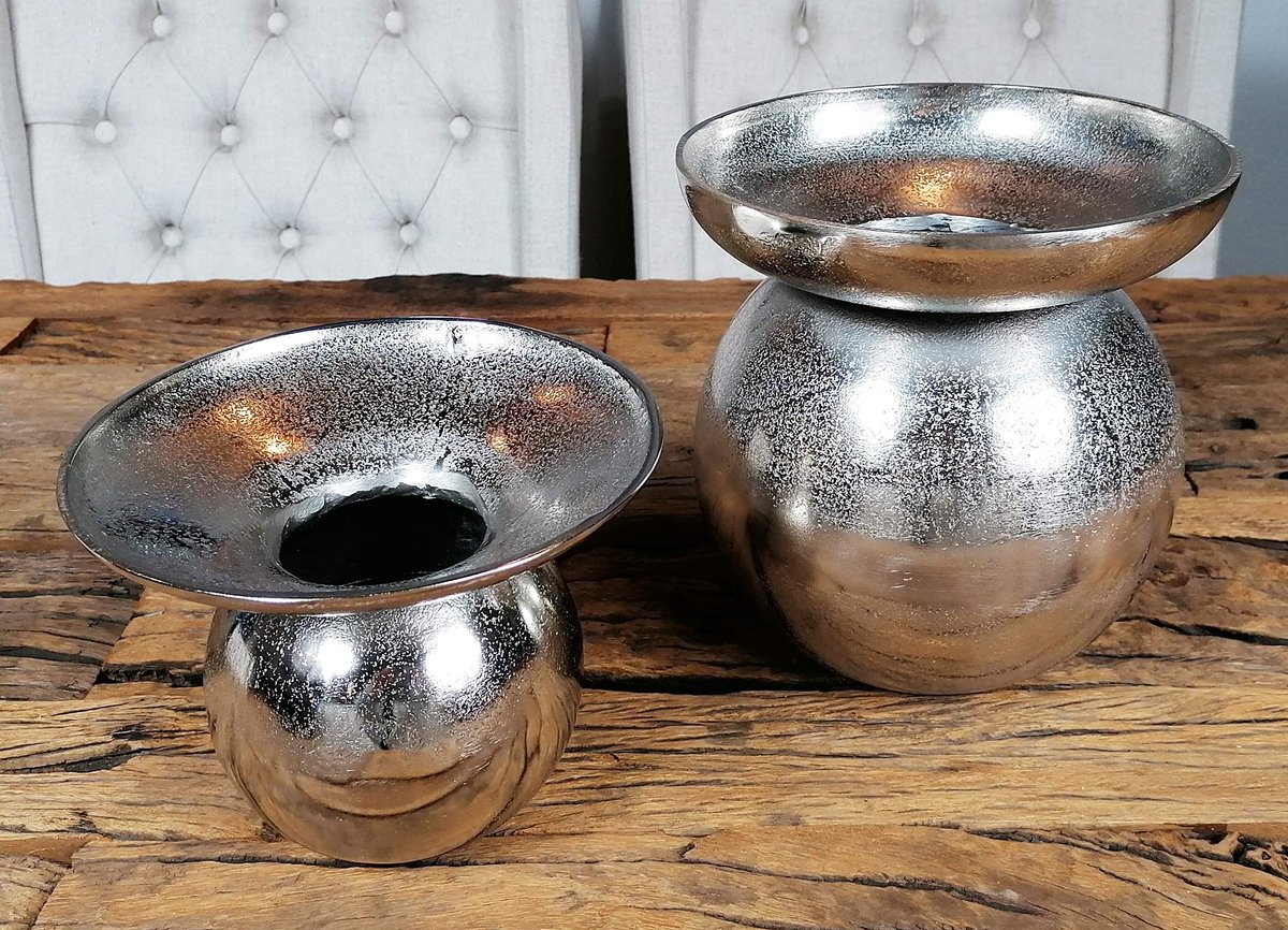 Vaas 2-delige set bloemenvaas pot pokalvaas decoratieve vaas aluminium zilver 19/21 cm