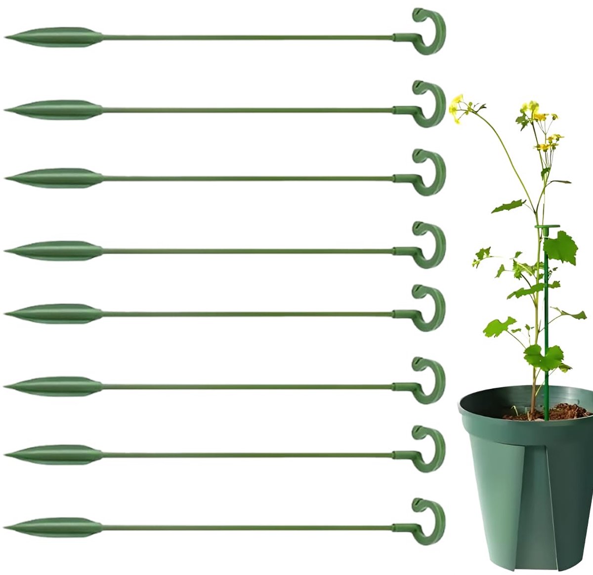 Plantenhouders met clip, steunpalen, orchideeënstokken, voor monstera, tomaten, rozen, kleine klimplanten en bloemen (27 cm) (groen)