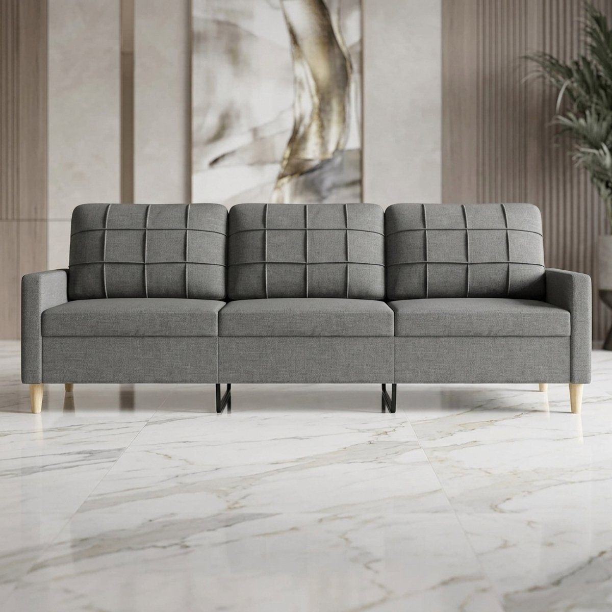 Luxe 3-Zits Bank Donkergrijs met - Grijs - Novihome