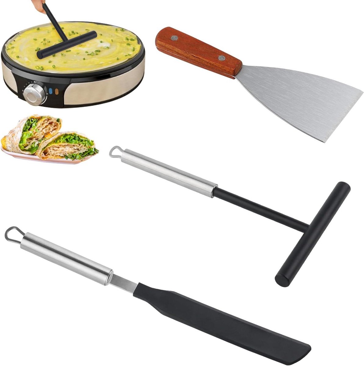 Pannenkoekenverdeler Set - Spatel Set - Bakken en Koken - Roestvrij Staal - 3 Delig - Zilver
