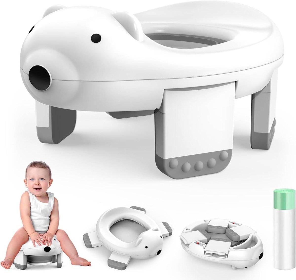 Draagbaar Reispotje - Kindertoilet Opvouwbaar - Zindelijkheidstraining Onderweg - 2-in-1 Functie Compleet - Tot 50 Pond - Wit