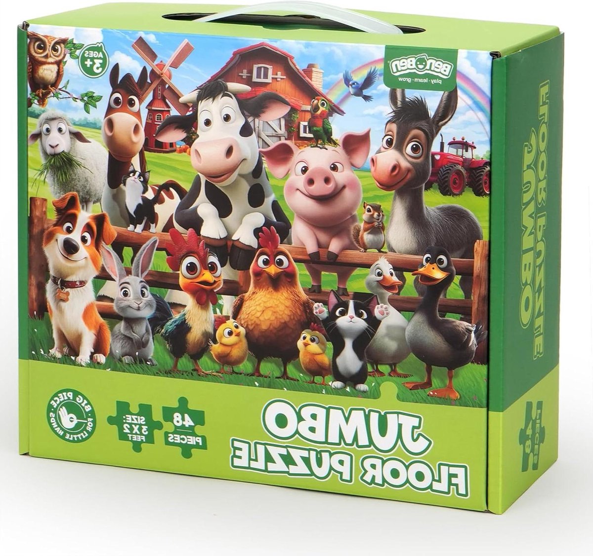 Grote vloerpuzzel - XXL kinderpuzzel - Educatief spel - 48 kleurrijke delen - 90 x 60 cm - Boerderijdieren