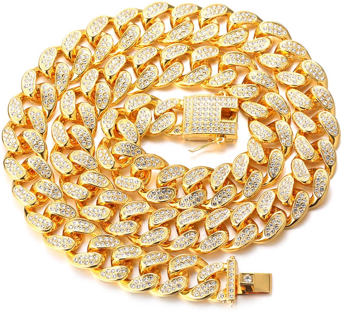 Gouden Ketting voor Heren 14/20MM 18k Echt Verguld/Platina Witgouden Afwerking Diamant Choker Ketting Armband, Prong-set, met Geschenkdoos