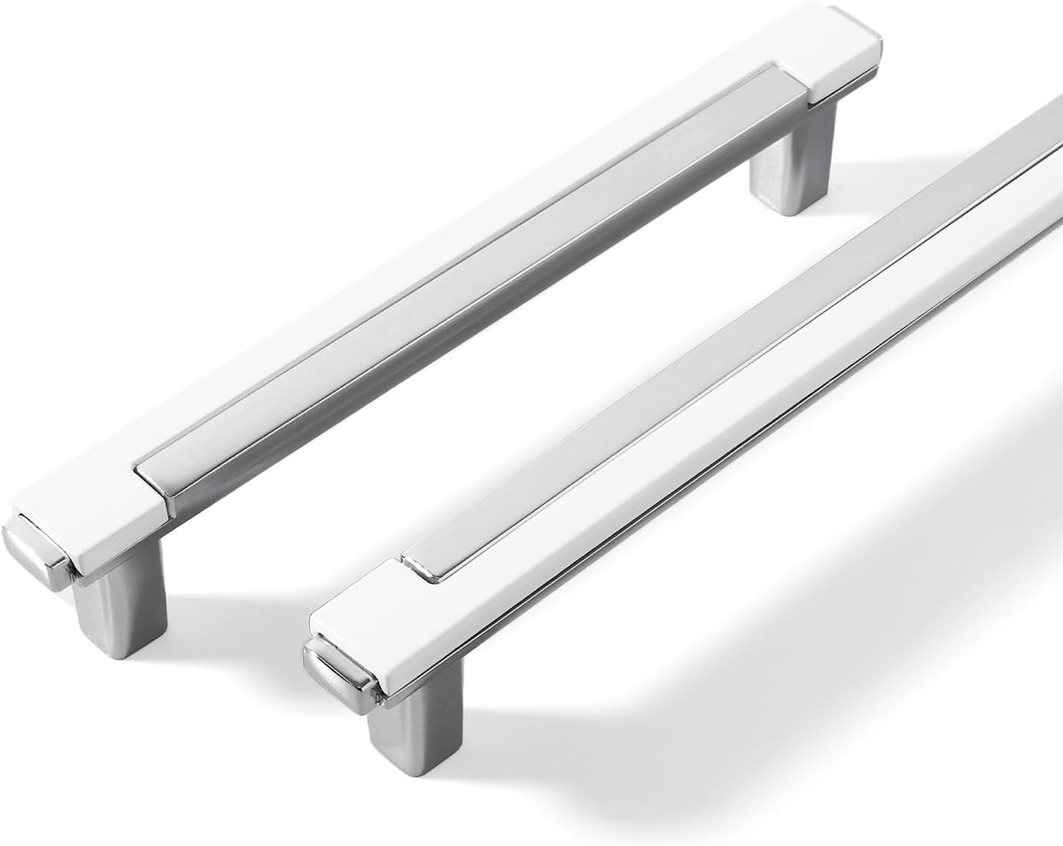 Moderne witte en zilveren keukenkast handgrepen 192mm - 6 stuks, ideaal voor kasten en deuren