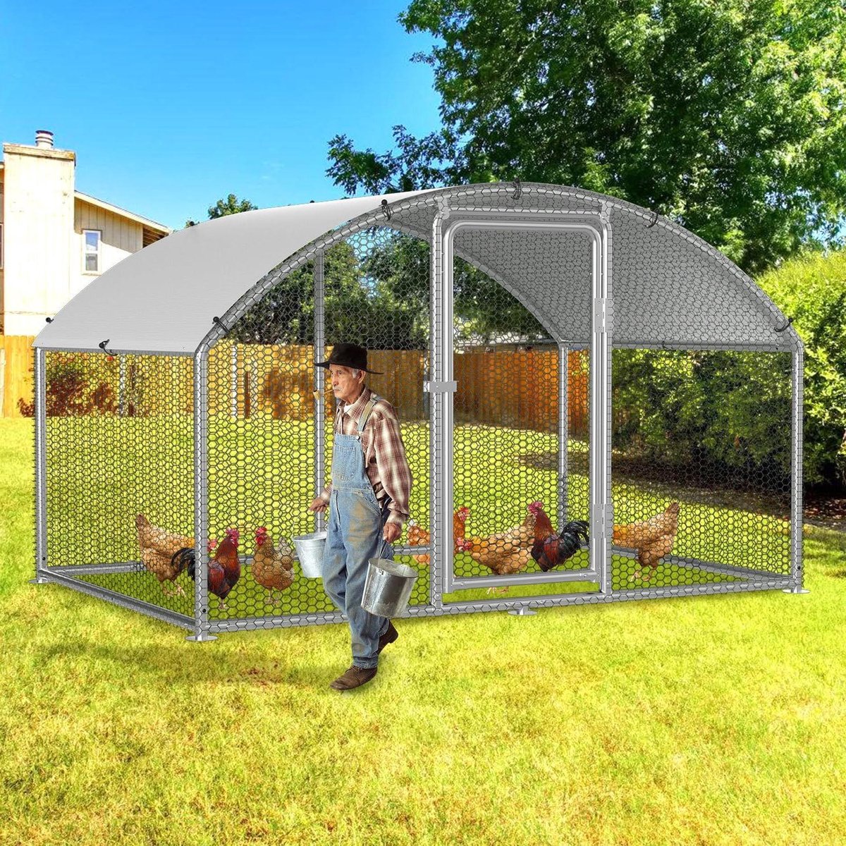Kippenren Buitenren - Gevogeltestal Hok - Dieren Verblijf - Boogdak Waterdicht - 3 x 2 x 2 meter - Zilverkleurig